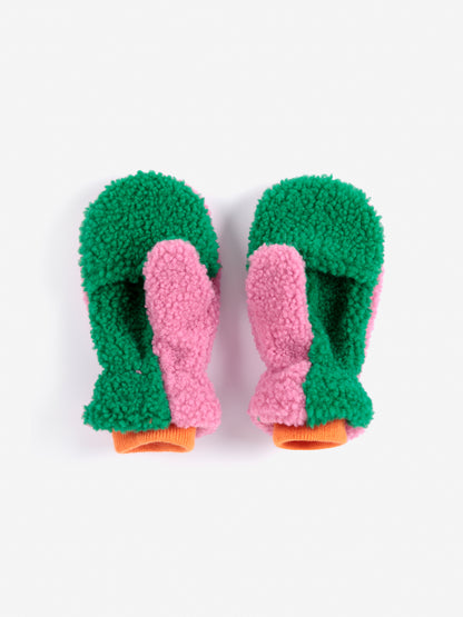 [Bobo Choses]Color Block sheepskin mittens-Fuchsia