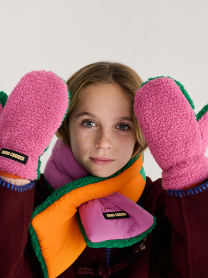 [Bobo Choses]Color Block sheepskin mittens-Fuchsia