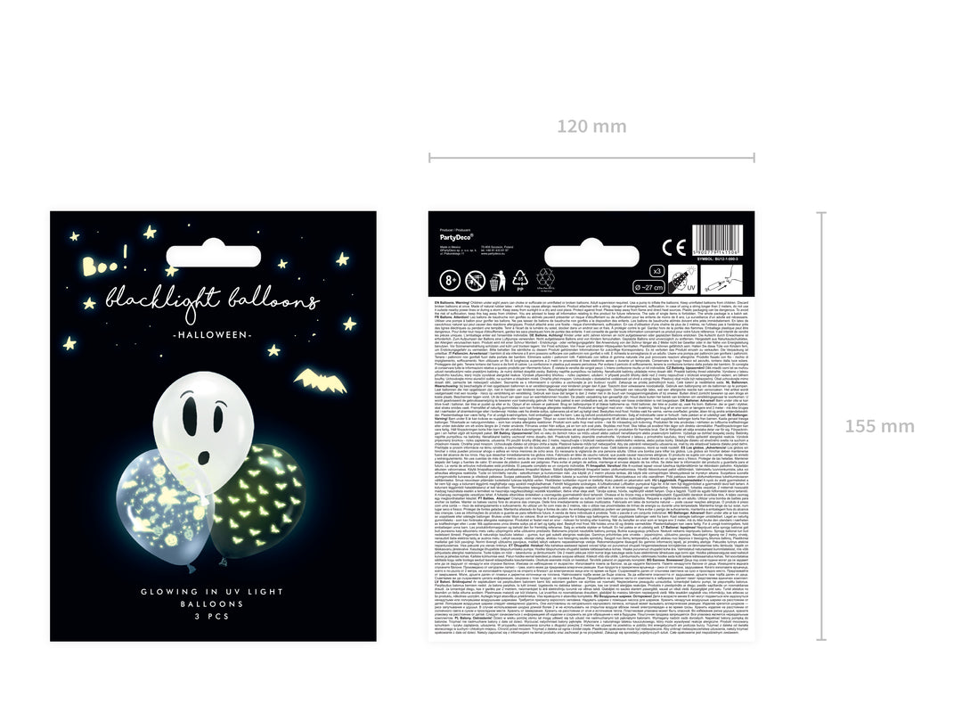 [PartyDeco]Blacklight balloons 27cm, BOO!, mix