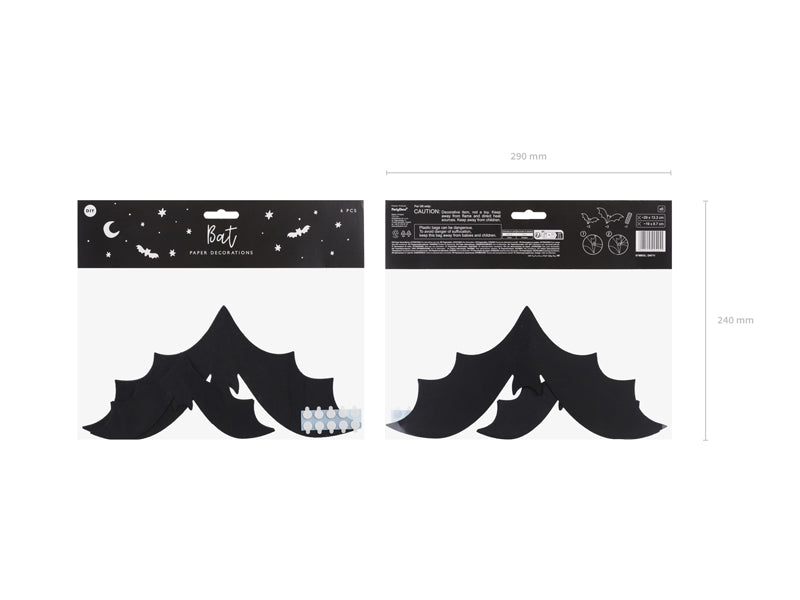 [PartyDeco]Paper decoration Bats, 19-29 cm, black