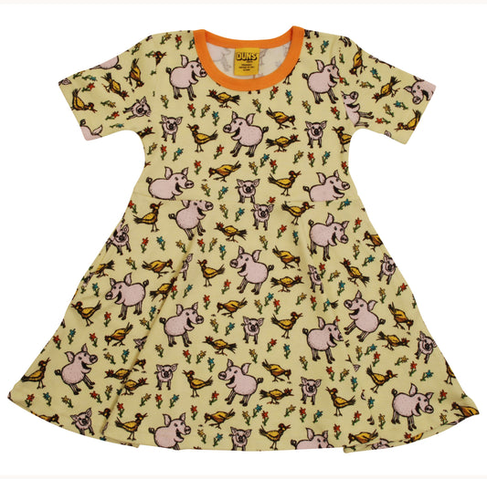 [DUNS Sweden]Short Skater Dress - Pigs and Chicks Green