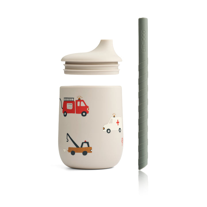 Liewood Ellis sippy cup with straw emergency vehicle/sandy