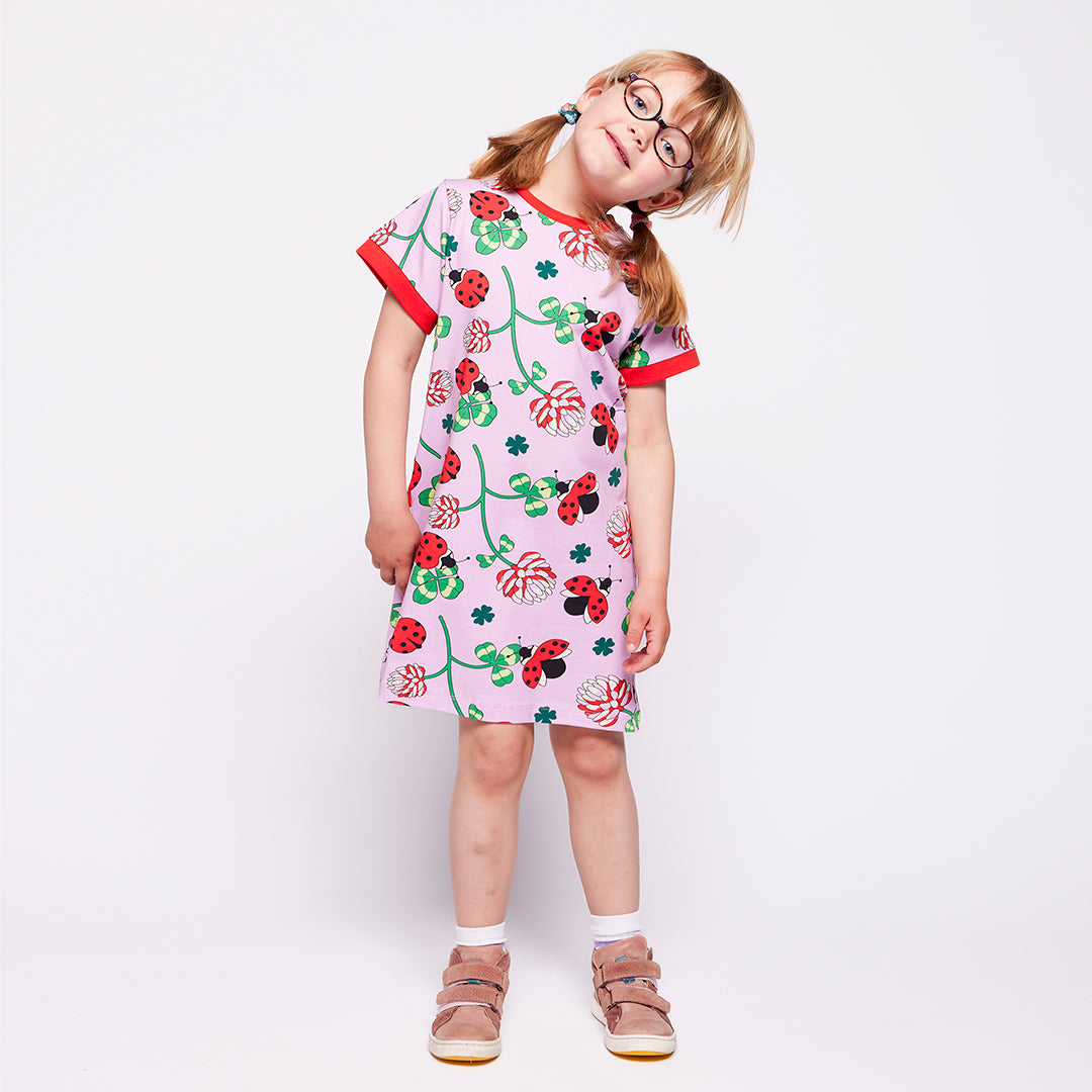[Smafolk] Elstar Short- Sleeved T-shirt Dress With Ladybugs - Blush Cream