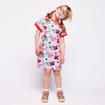 [Smafolk] Elstar Short- Sleeved T-shirt Dress With Ladybugs - Blush Cream