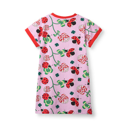 [Smafolk] Elstar Short- Sleeved T-shirt Dress With Ladybugs - Blush Cream