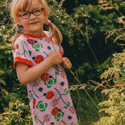 [Smafolk] Elstar Short- Sleeved T-shirt Dress With Ladybugs - Blush Cream