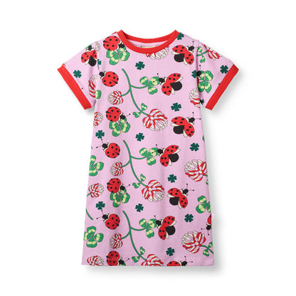 [Smafolk] Elstar Short- Sleeved T-shirt Dress With Ladybugs - Blush Cream