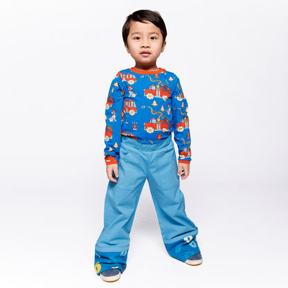 [Smafolk] Elstar Long Sleeve Shirt With Fire Truck - Brilliant Blue