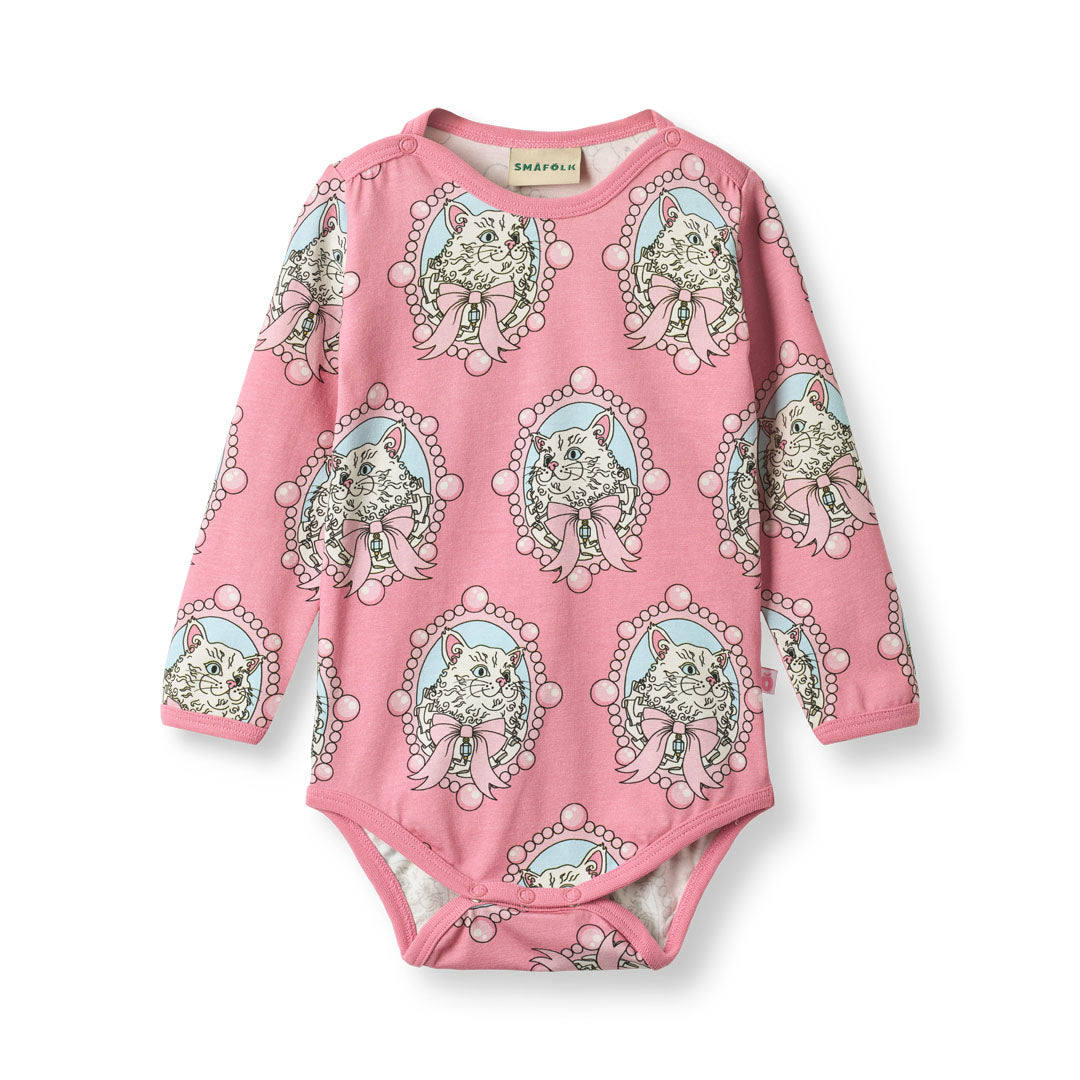 [Smafolk] Elstar Long Sleeved Baby Body With Cats - Blush Cream