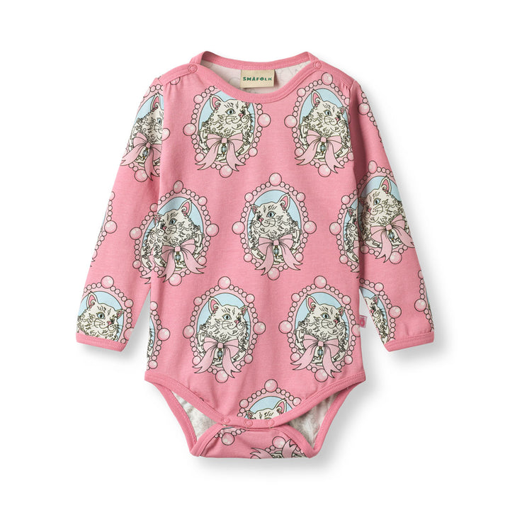 [Smafolk] Elstar Long Sleeved Baby Body With Cats - Blush Cream