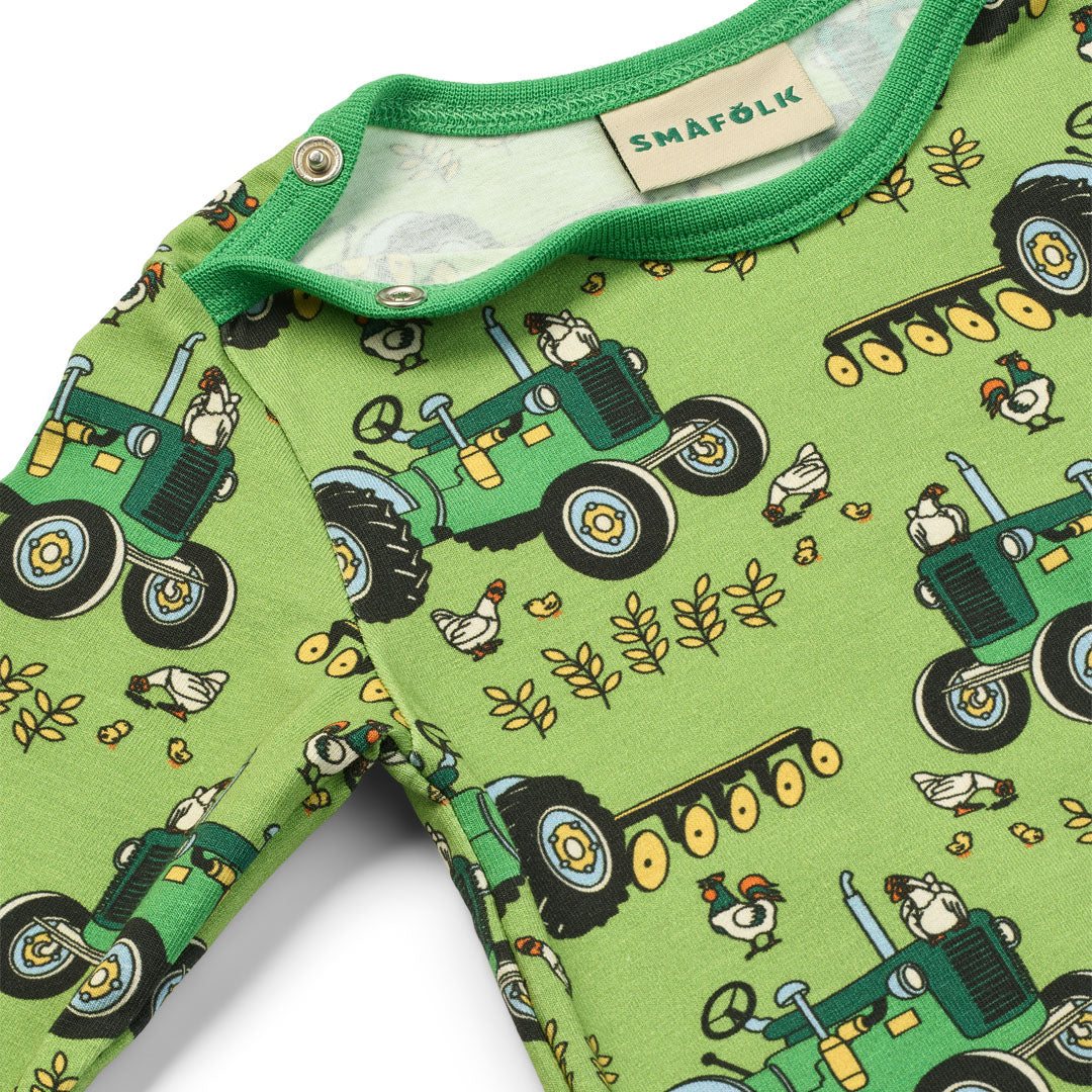 [Smafolk] Elstar Long Sleeved Baby Body With Tractor - Fern