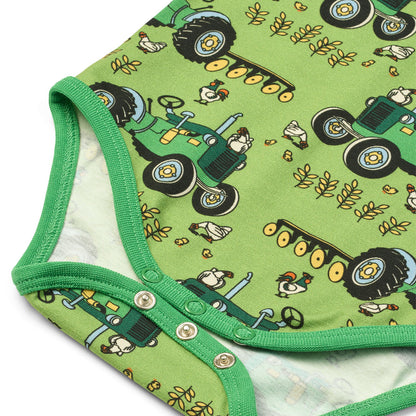 [Smafolk] Elstar Long Sleeved Baby Body With Tractor - Fern