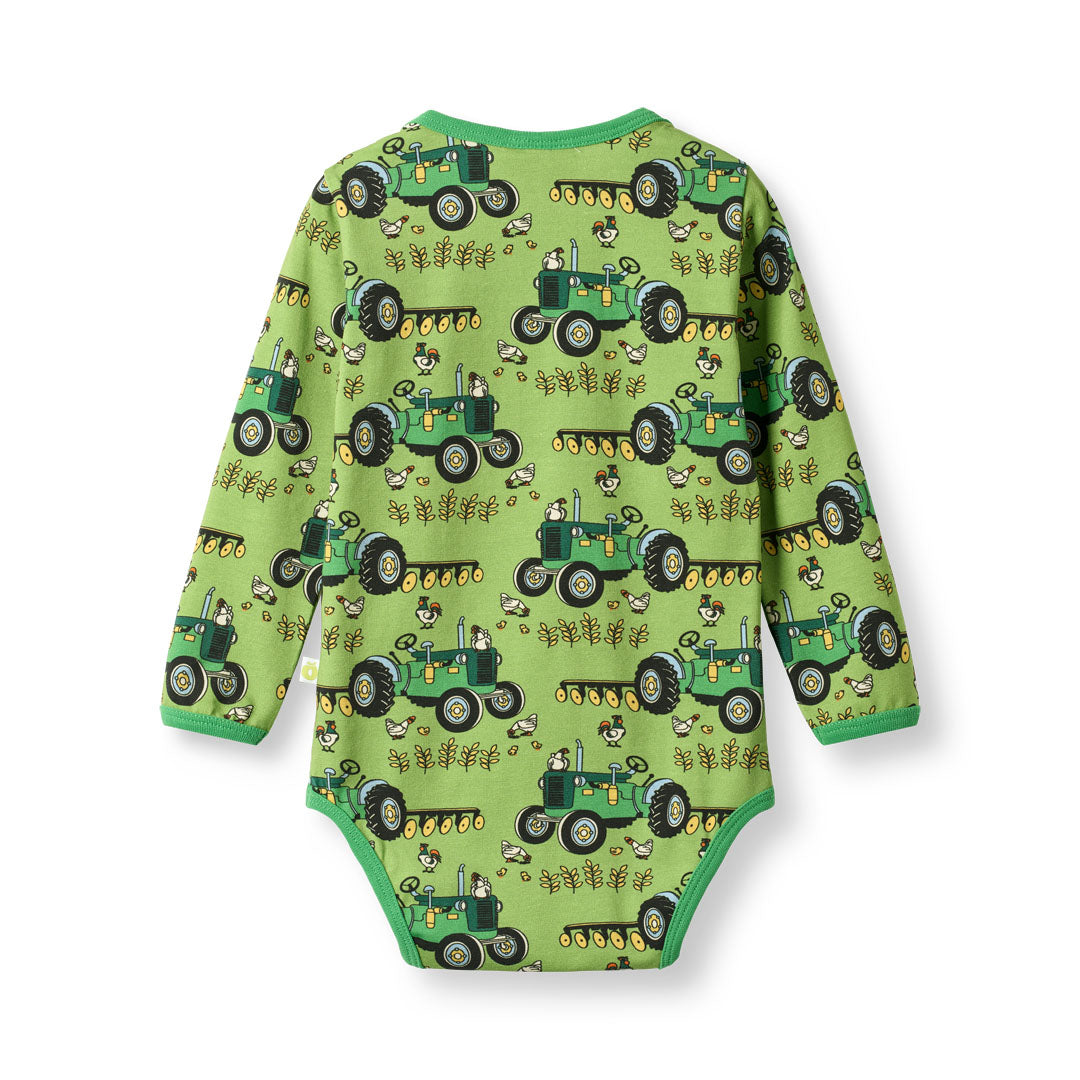 [Smafolk] Elstar Long Sleeved Baby Body With Tractor - Fern