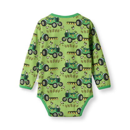 [Smafolk] Elstar Long Sleeved Baby Body With Tractor - Fern
