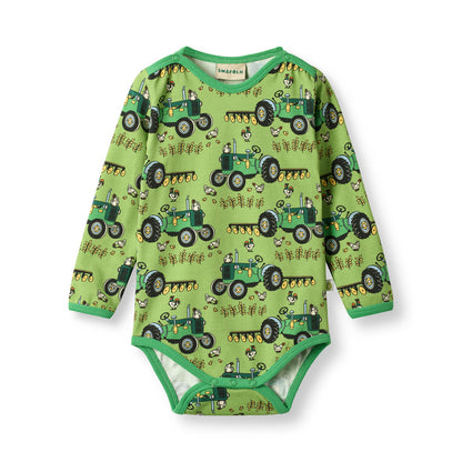 [Smafolk] Elstar Long Sleeved Baby Body With Tractor - Fern
