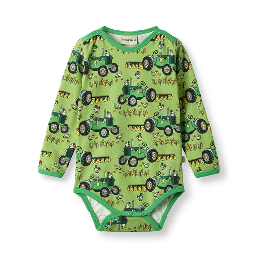 [Smafolk] Elstar Long Sleeved Baby Body With Tractor - Fern