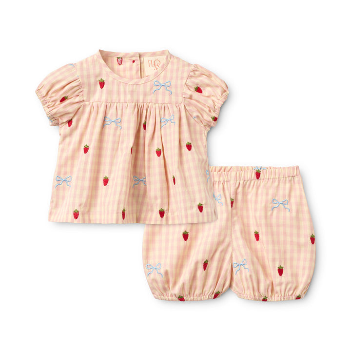 [Floss] Dolly Bow Baby SS Set - Berry/Bow Gingham