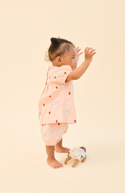 [Floss] Dolly Bow Baby SS Set - Berry/Bow Gingham