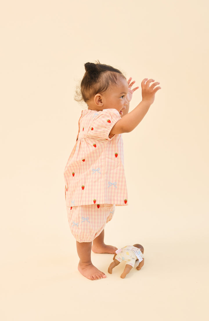 [Floss] Dolly Bow Baby SS Set - Berry/Bow Gingham