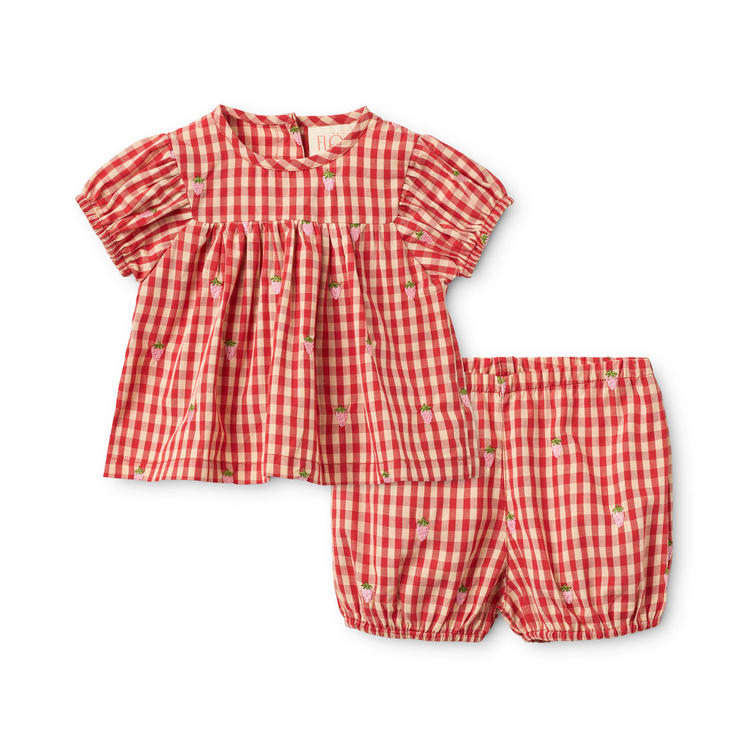 [Floss] Molly Pineberry Baby SS Set - Red - Pink Berry Gingham