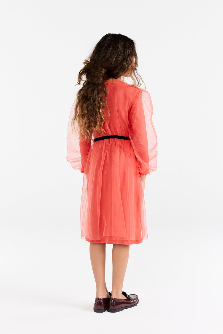 [TAO] Tulle Tortoise Kid Midi Dress - Red