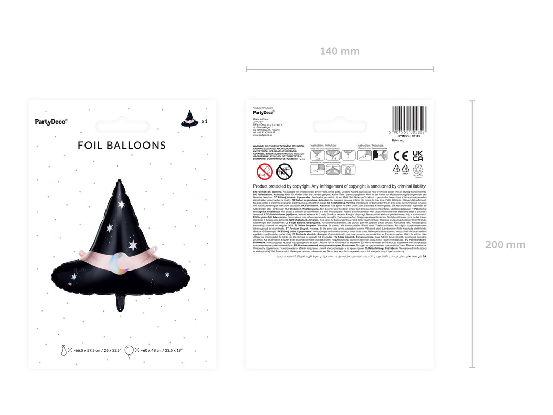 [PartyDeco]Foil balloon Witch Hat, 66,5x57,5 cm, mix