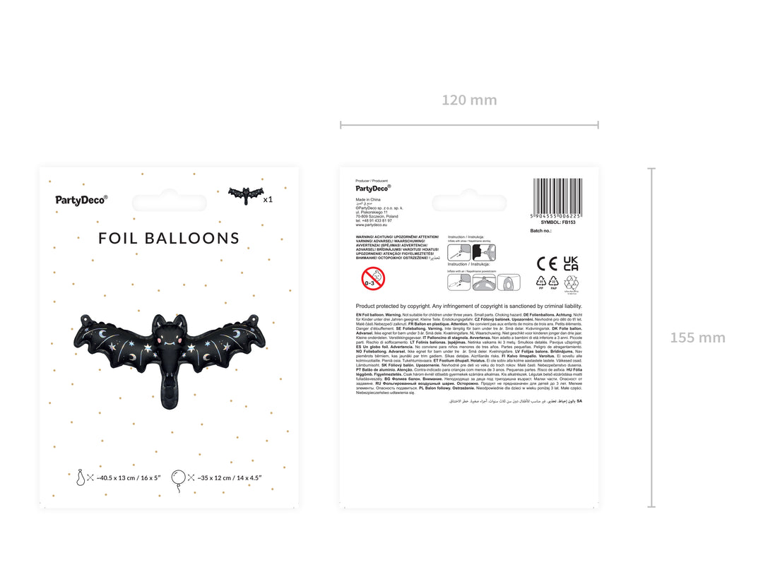[PartyDeco]Foil balloon Bat, 40,5x13 cm, mix