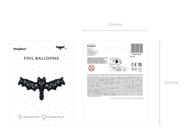 [PartyDeco]Foil balloon Bat, 40,5x13 cm, mix