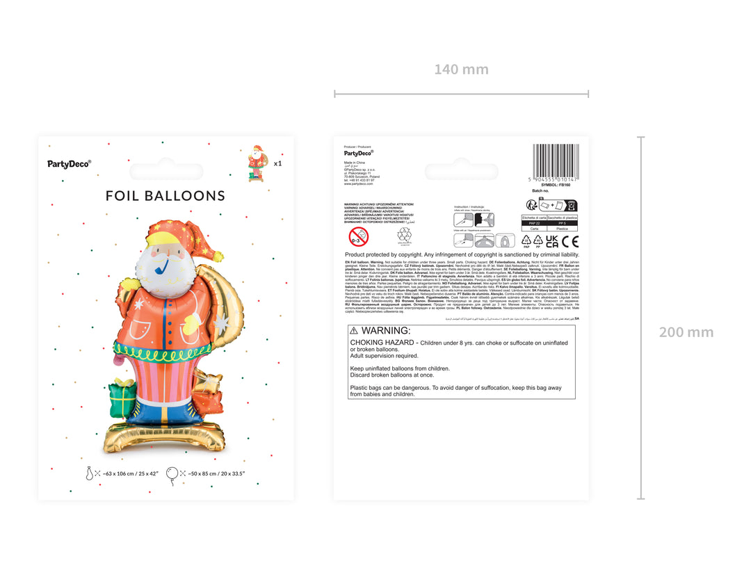 [PartyDeco]Standing Foil Balloon Santa 63x106 cm