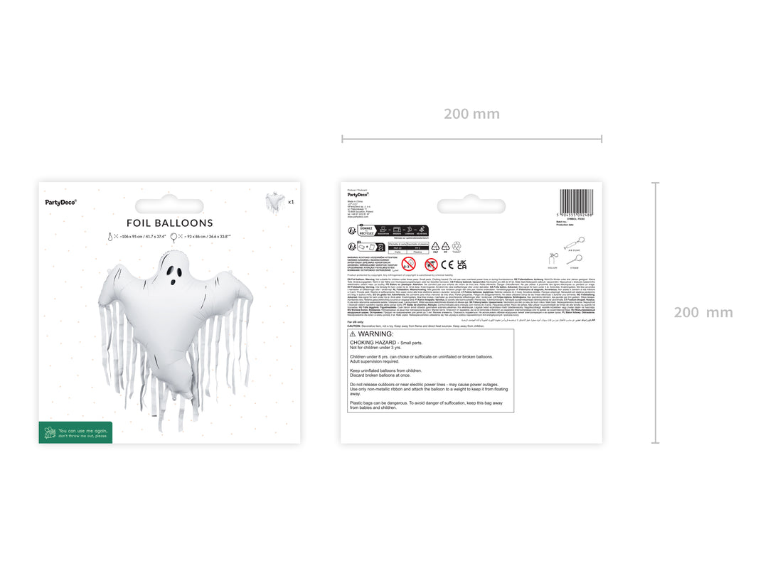 [PartyDeco]Foil Balloon Ghost with Tassels, 93x86 cm, mix