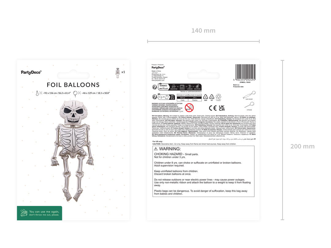 [PartyDeco]Foil Balloon Skeleton XXL, 46x129 cm, mix