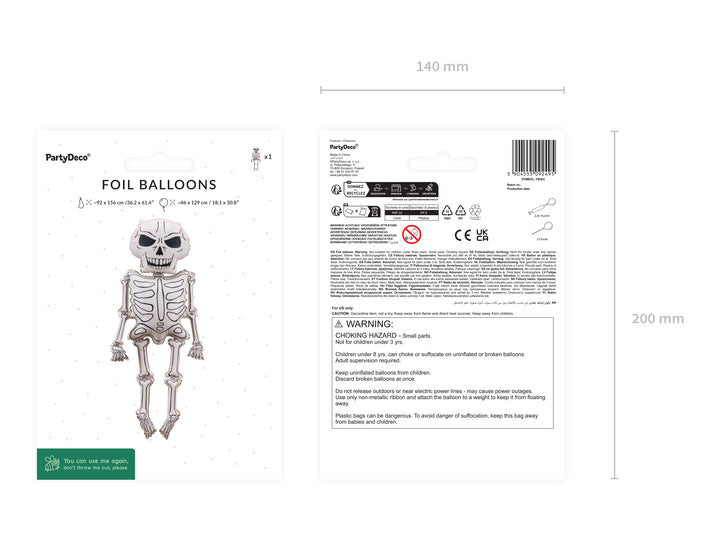 [PartyDeco]Foil Balloon Skeleton XXL, 46x129 cm, mix