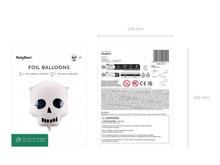 [PartyDeco]Foil Balloon Skull, 36x41 cm, mix
