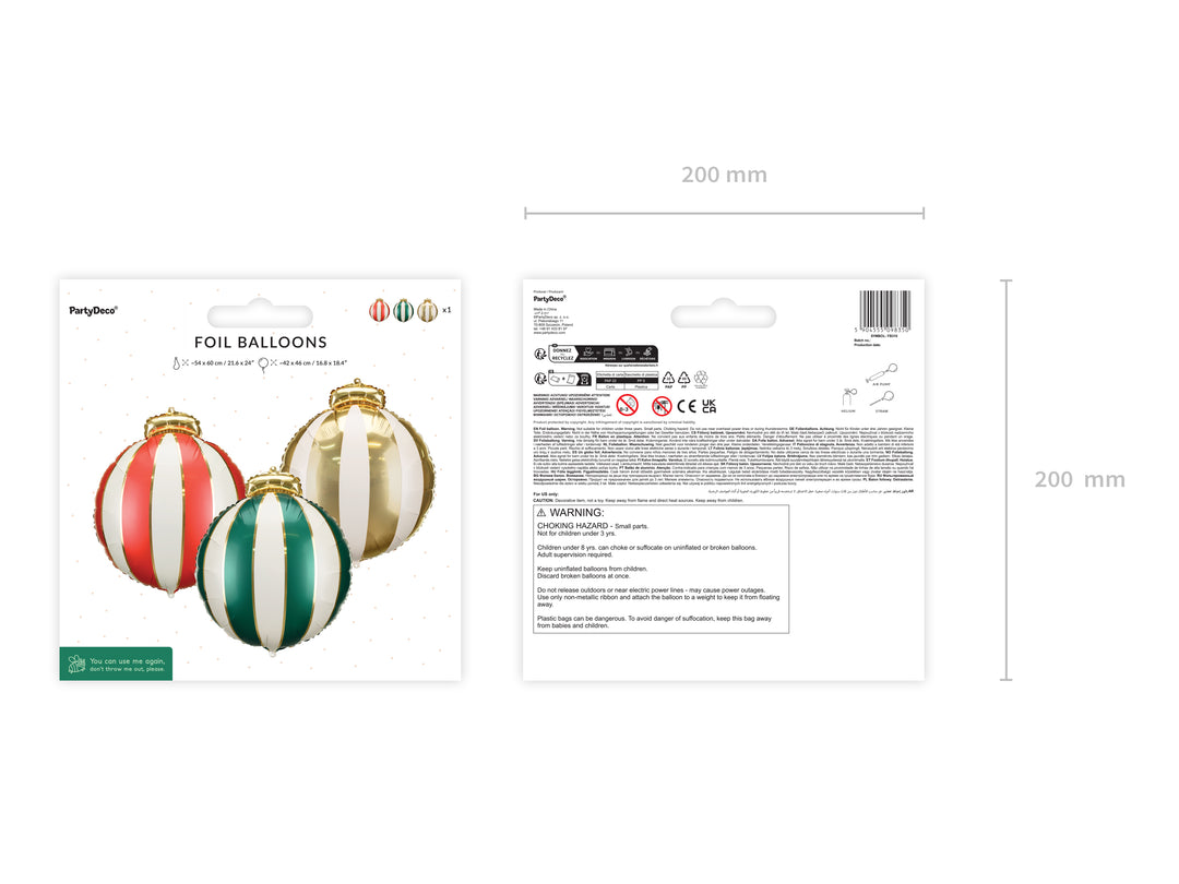 [PartyDeco]Foil Balloons Christmas Baubles, 42x46cm