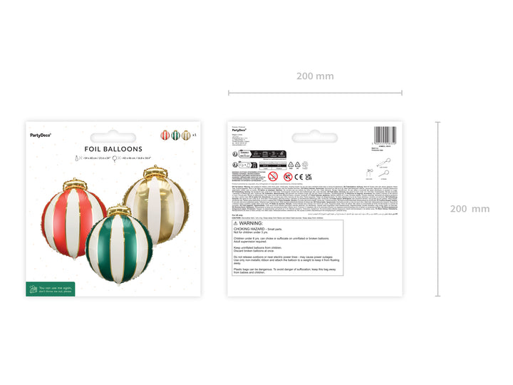 [PartyDeco]Foil Balloons Christmas Baubles, 42x46cm