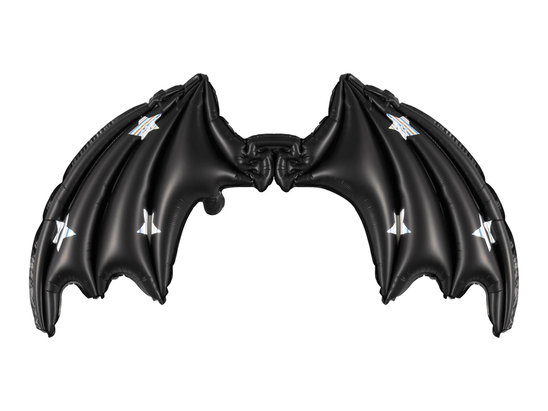 [PartyDeco]Foil Balloon Bat Wings, Black Matte with Stars, 85 x 50 cm