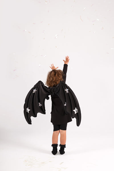 [PartyDeco]Foil Balloon Bat Wings, Black Matte with Stars, 85 x 50 cm