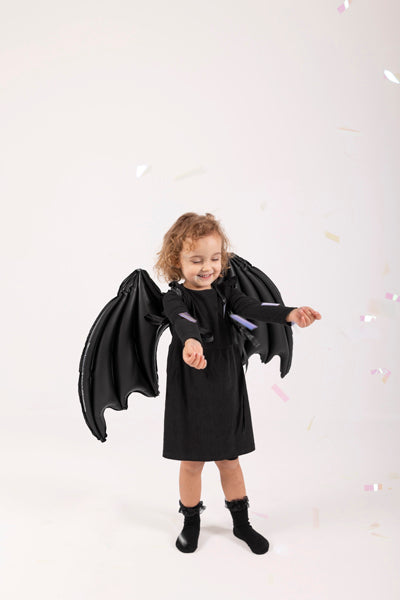 [PartyDeco]Foil Balloon Bat Wings, Black Matte with Stars, 85 x 50 cm