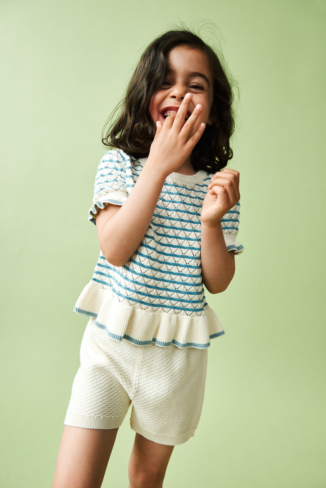 [Fub] Pointelle Tee - Ecru/Sea