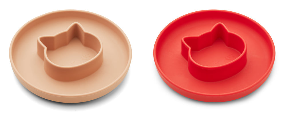 [Liewood] Gordon Plate 2pack -Cat Apple Red / Tuscany Rose Mix