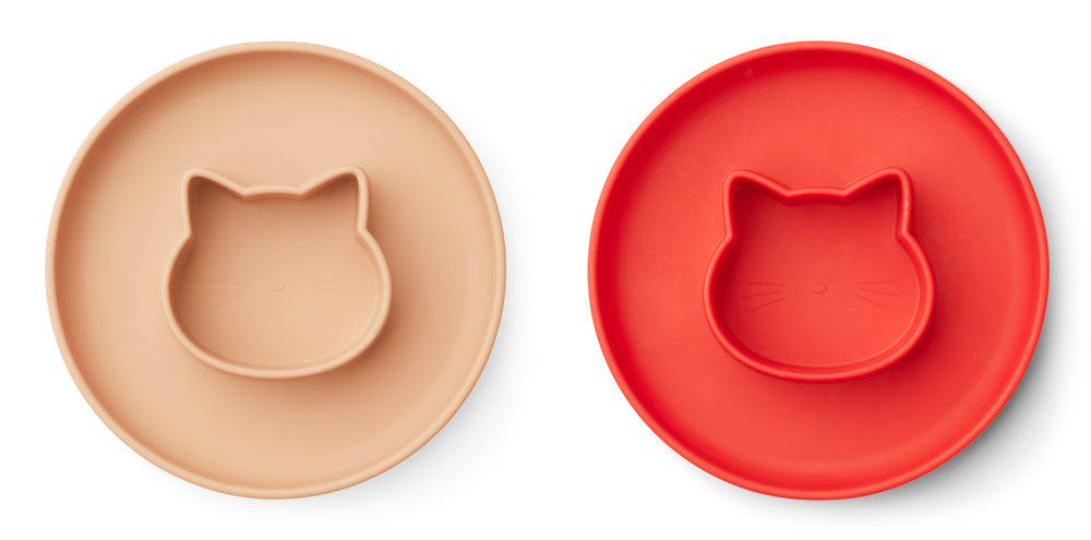 [Liewood] Gordon Plate 2pack -Cat Apple Red / Tuscany Rose Mix