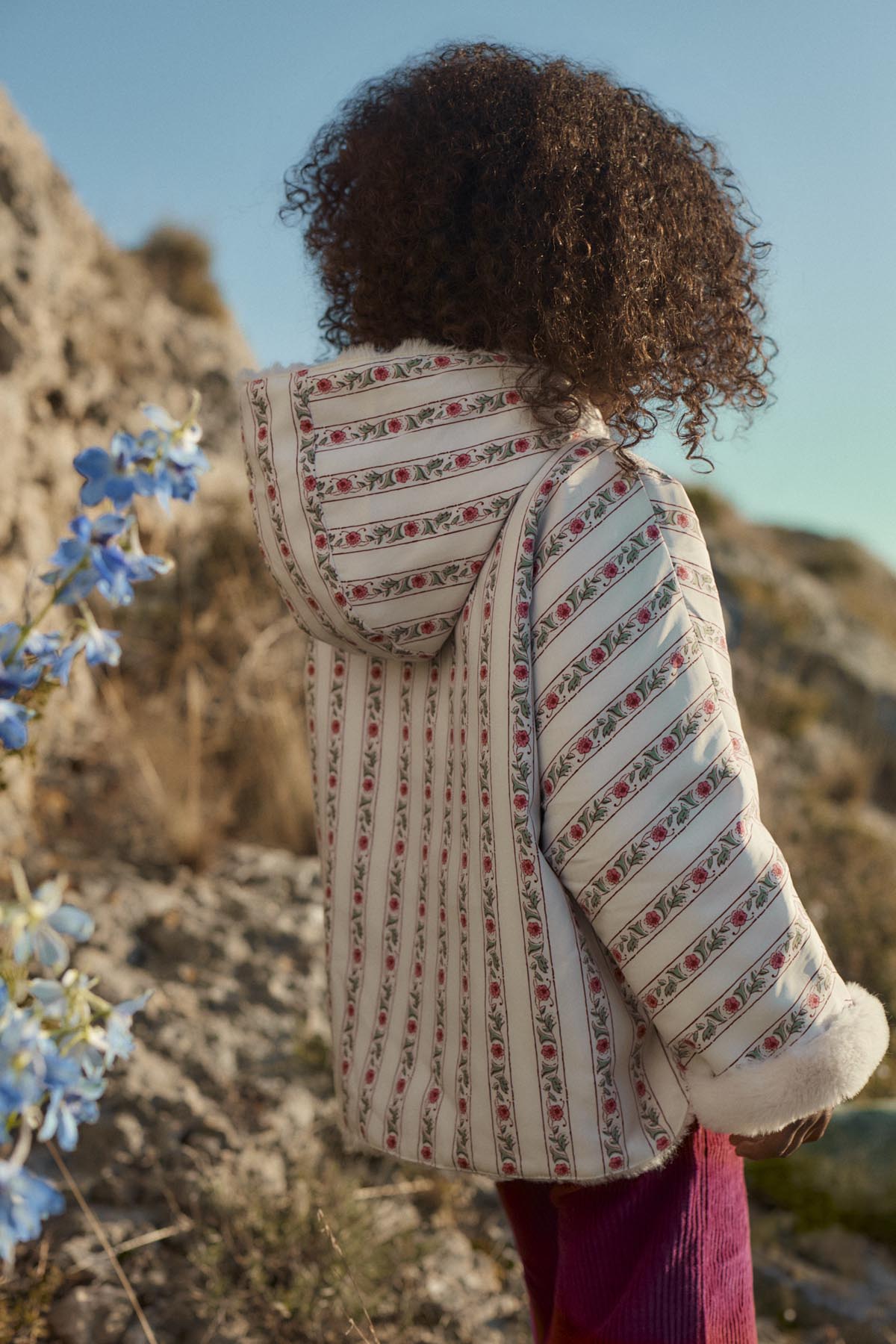 [Louise Misha] Reversible Coat Felvet - Cream Flower Beds