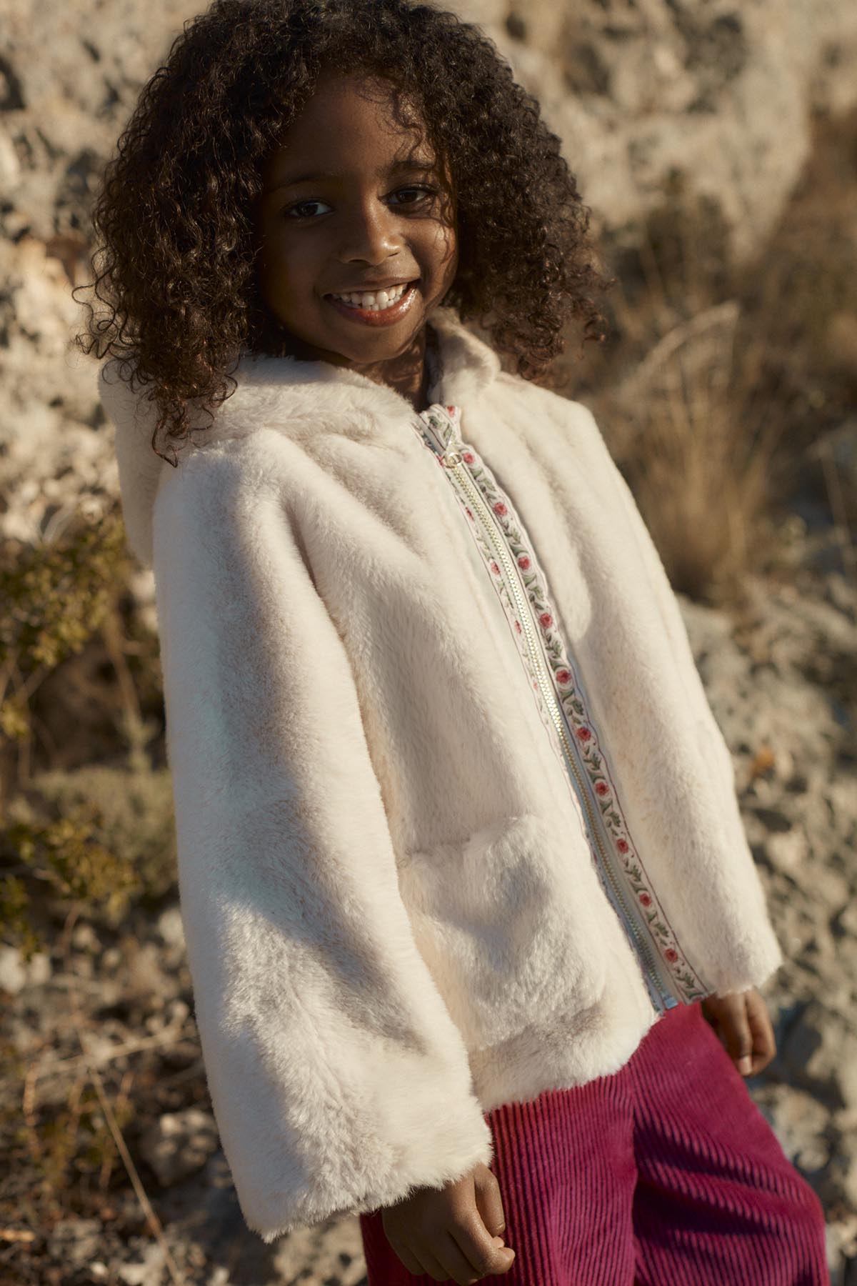 [Louise Misha] Reversible Coat Felvet - Cream Flower Beds