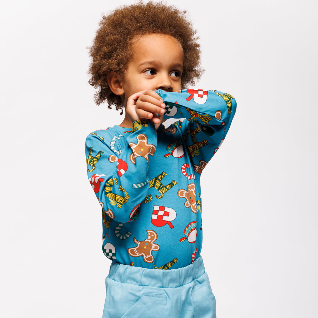 [Smafolk] Gala Long Sleeve With Christmas Decorations - Creamy Blue