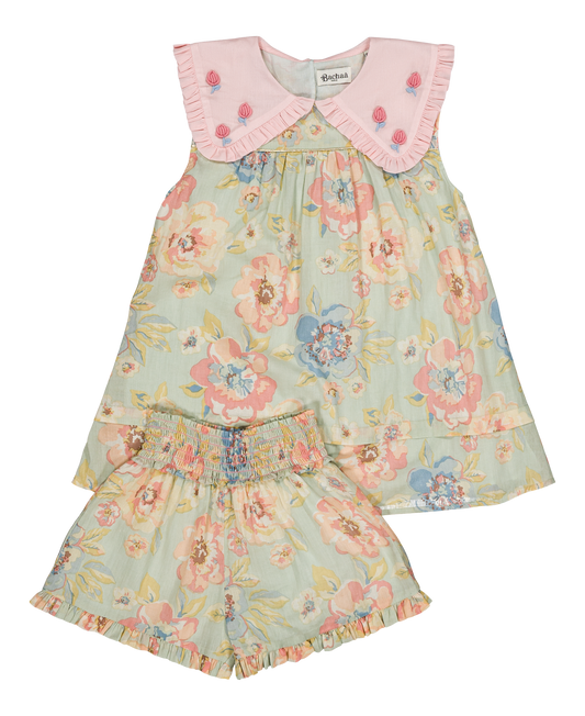 [Bachaa] Ice Flow Blouse & Short Set - Watercolor print