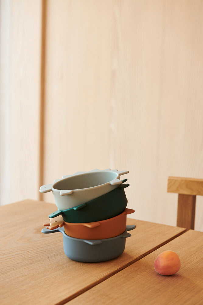 [Liewood] IGGY DINO SILICONE BOWLS 4 PACK - Blue mix