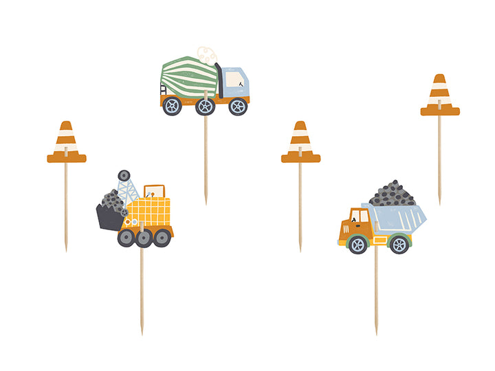 Cupcake toppers - Construction vehicles, 4-7 cm, mix