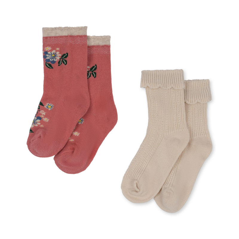 [Konges slojd] 2Pack Jacquard Pointelle Socks - Pink