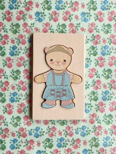 [Konges slojd] Wooden Teddy Dress Up Puzzle FSC -Dusty Pink