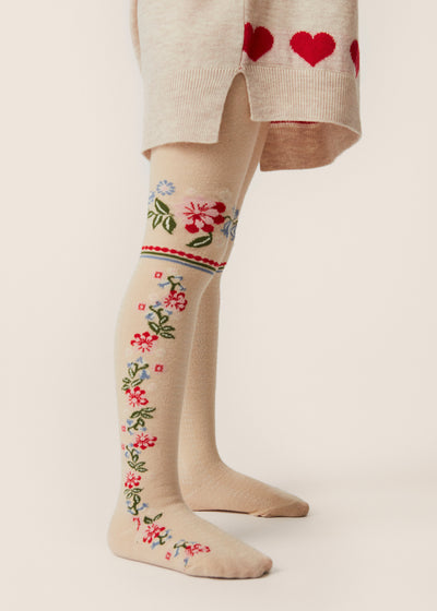 [Konges slojd] 2Pack Flower Jacquard Tights - Navy/ Creme